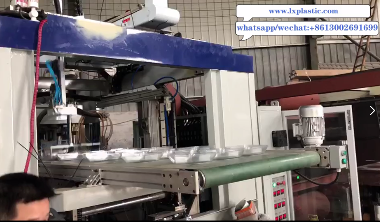 LX3122 IM 3in1 robot arm for hop-stacking 6 pet tray  on 2in1 thermoforming machine